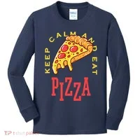 Keep Calm And Eat Pizza Funny Kids Long Sleeve Shirt thumb 0