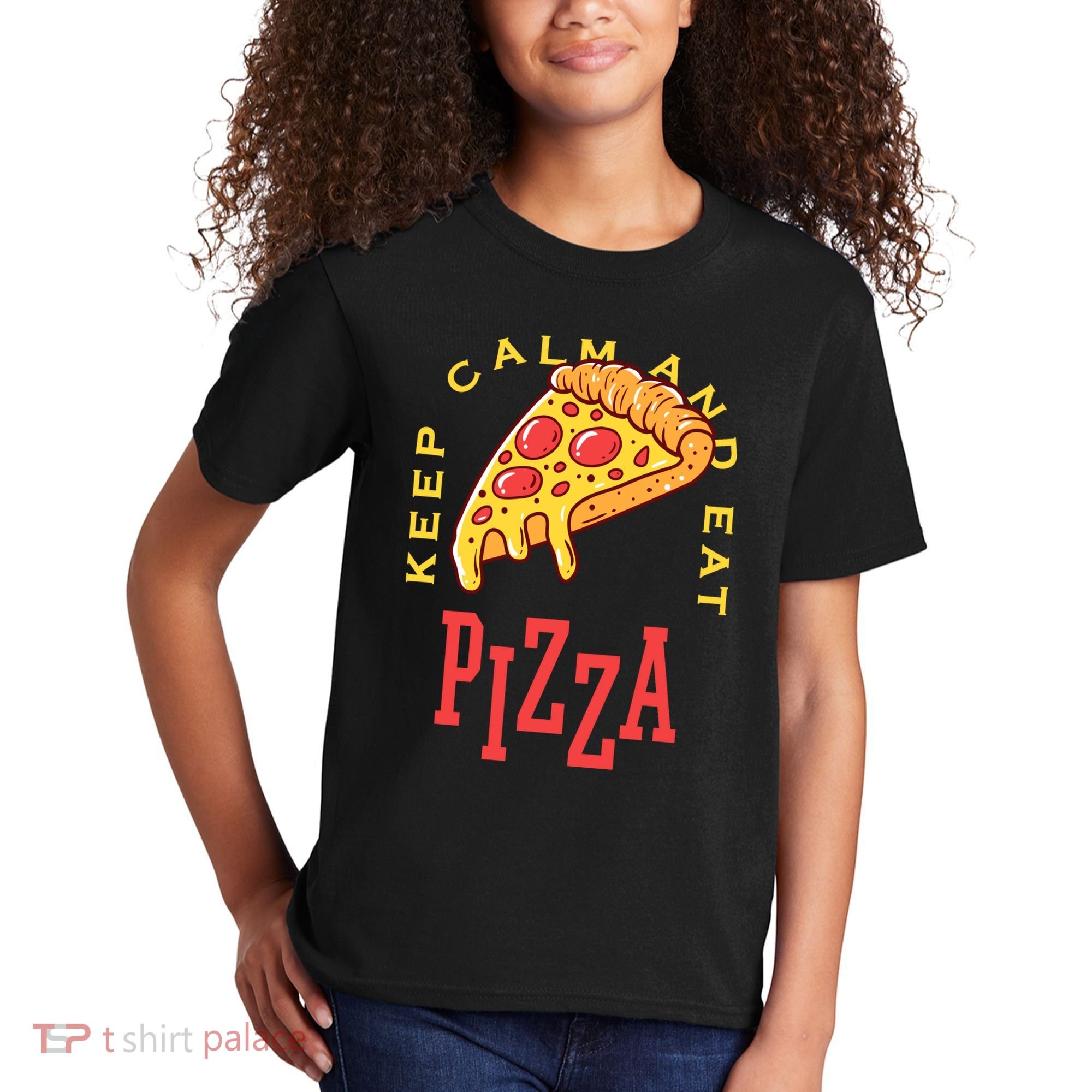 Keep Calm And Eat Pizza Funny Kids T-Shirt
