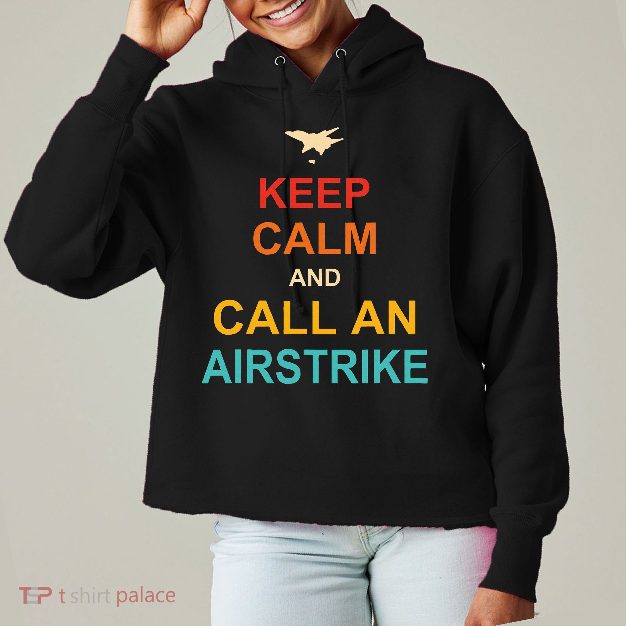 Keep Calm And Call An Airstrike Ladies Heavyweight Boxy Pullover Hoodie