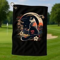Kawaii Cat Anime Japanese Retro Funny Cat Golf Towel thumb 1