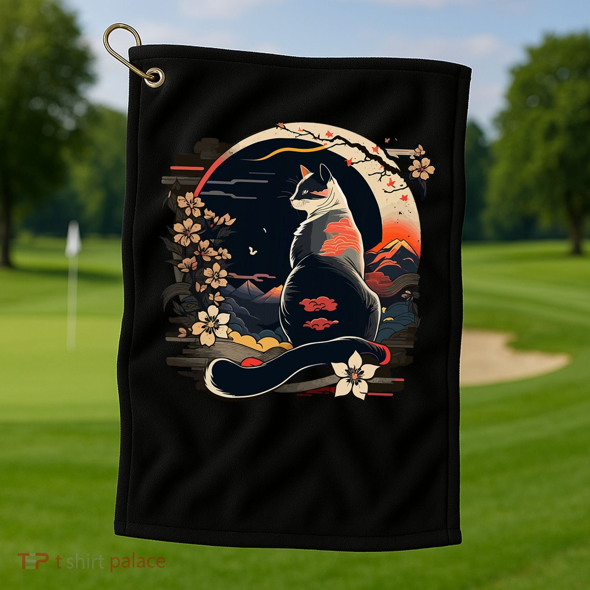 Kawaii Cat Anime Japanese Retro Funny Cat Golf Towel