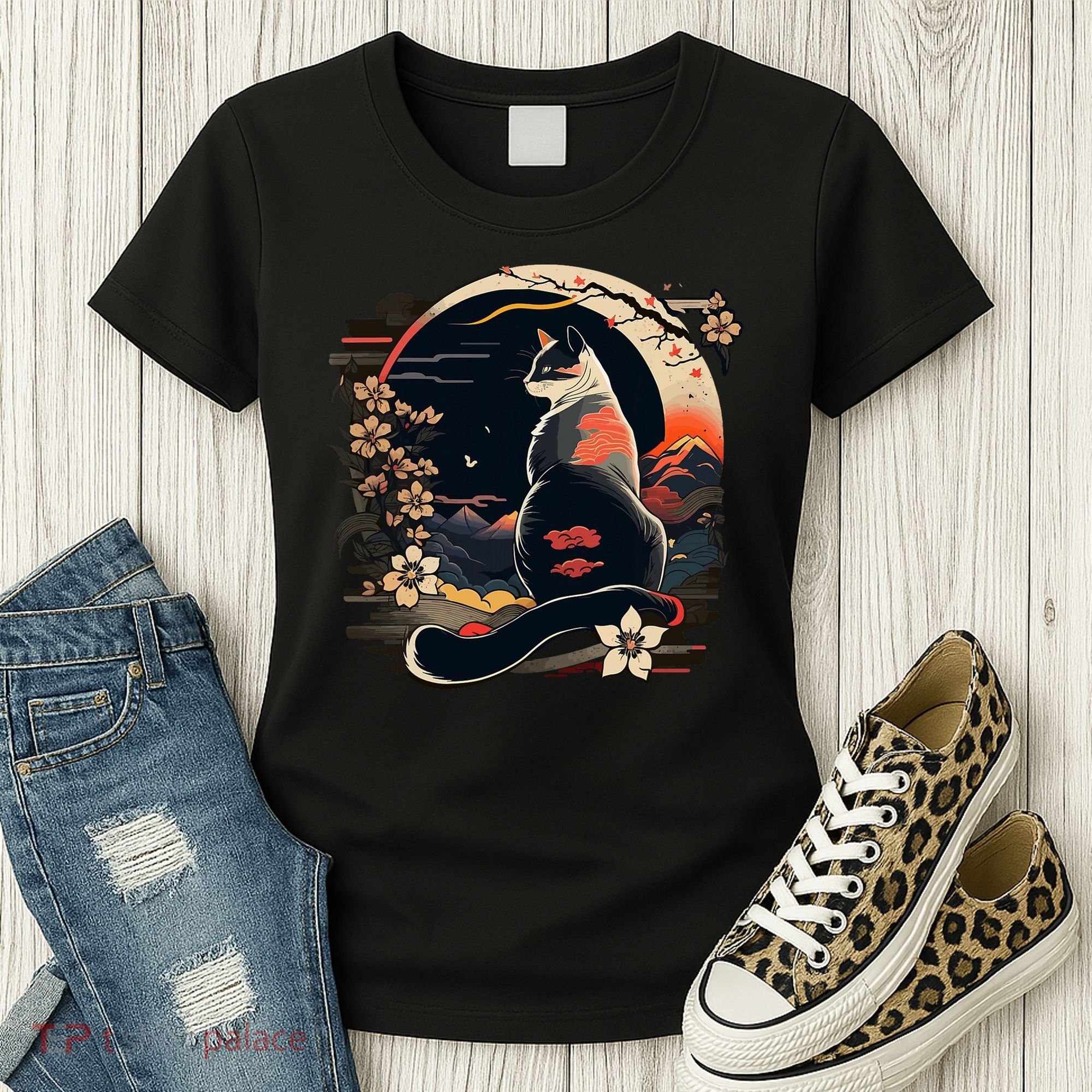 Kawaii Cat Anime Japanese Retro Funny Cat Women's T-Shirt