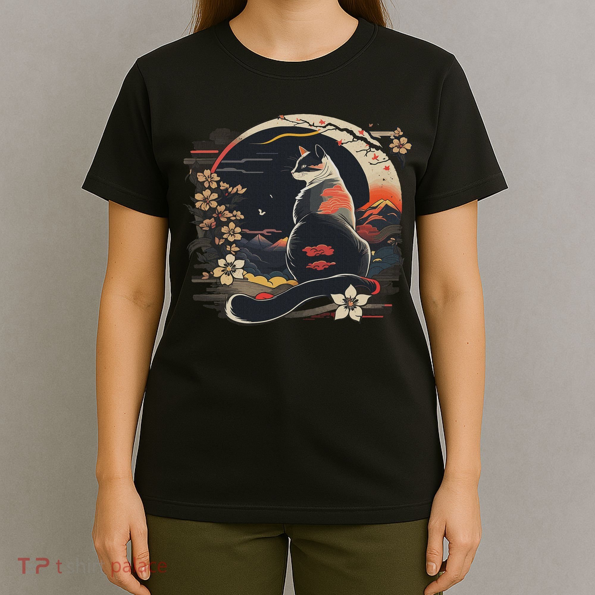 Kawaii Cat Anime Japanese Retro Women Funny Cat T-Shirt