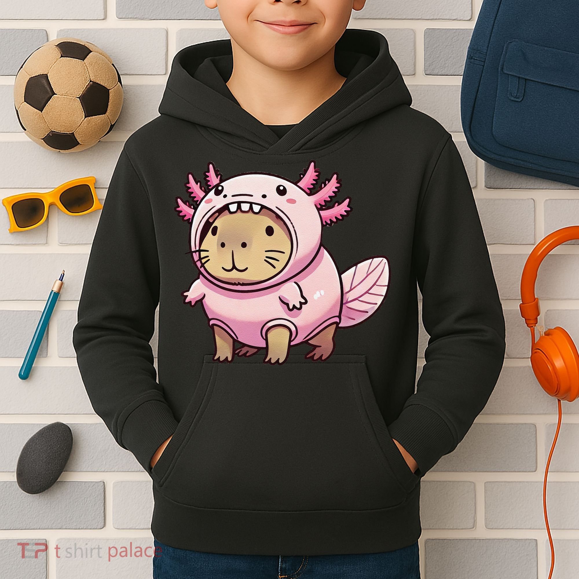 Kawaii Capybara Axolotl Kids Hoodie
