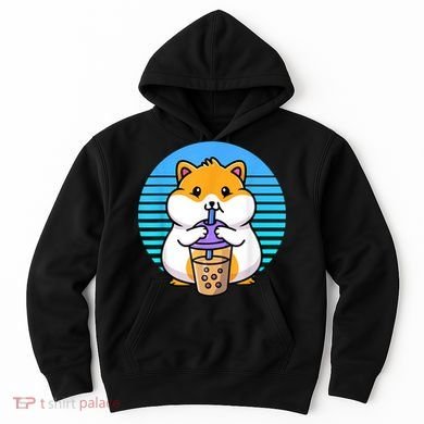 Kawaii Cute Boba Hamster Taro Bubble Pearl Milk Tea Hoodie