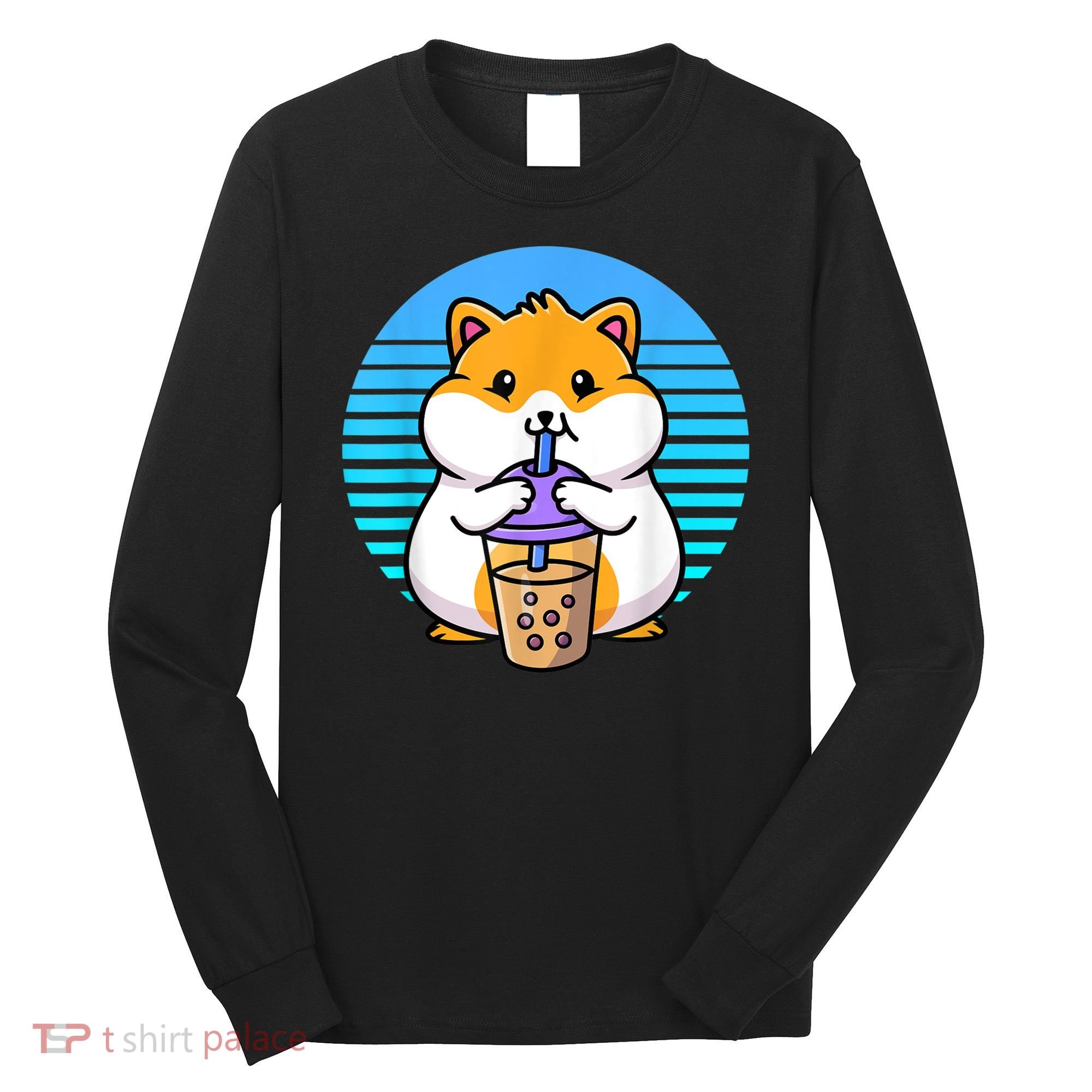 Kawaii Cute Boba Hamster Taro Bubble Pearl Milk Tea Long Sleeve Shirt