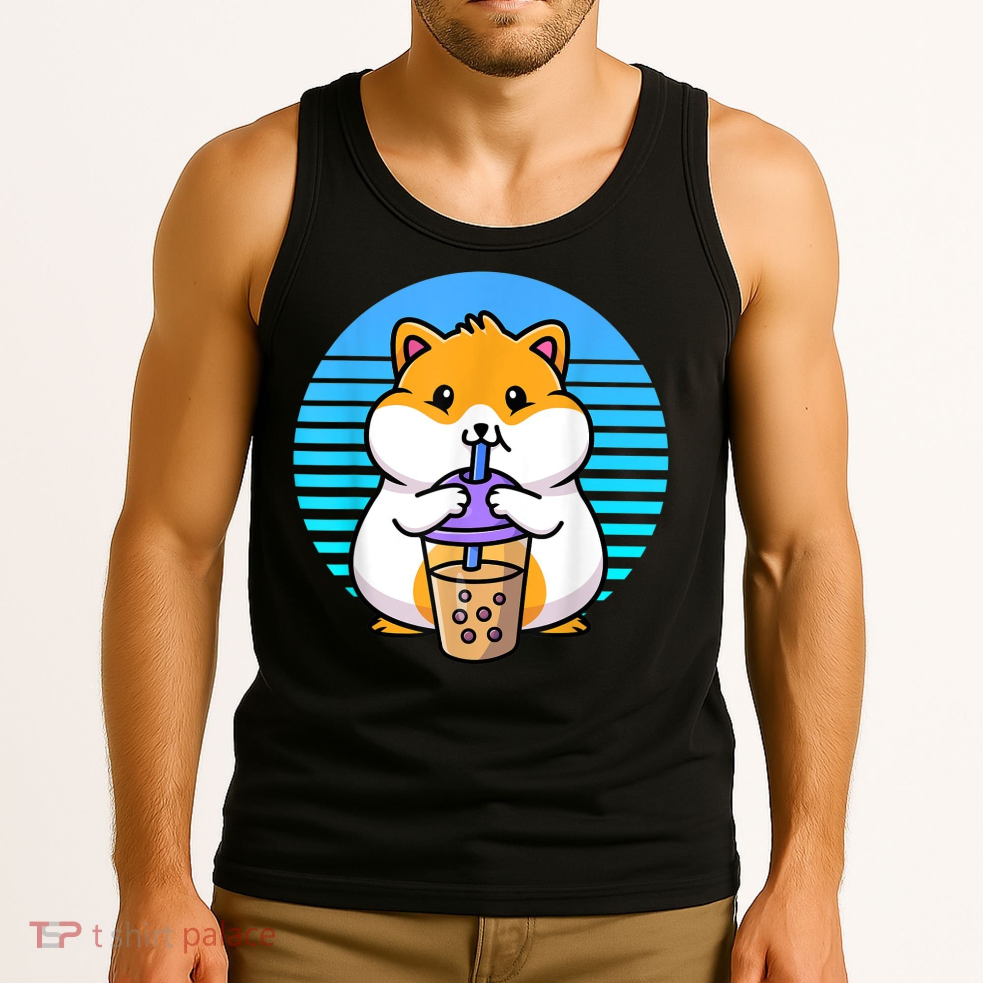 Kawaii Cute Boba Hamster Taro Bubble Pearl Milk Tea Tank Top