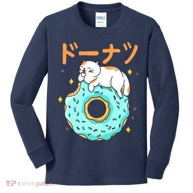 Kawaii Cat Donut Kids Long Sleeve Shirt