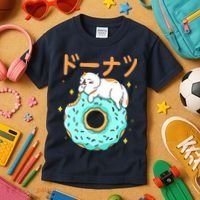 Kawaii Cat Donut Kids T-Shirt thumb 3
