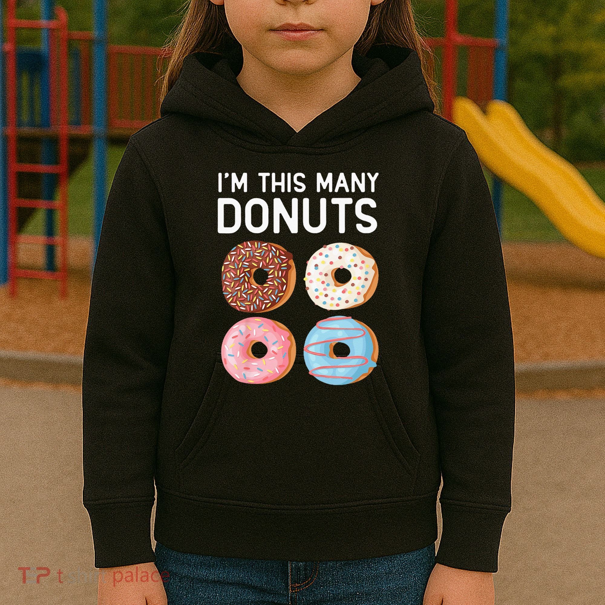 Kids Cute Donut 4th Birthday Im This Many Donuts 4 Year Old Kids Hoodie