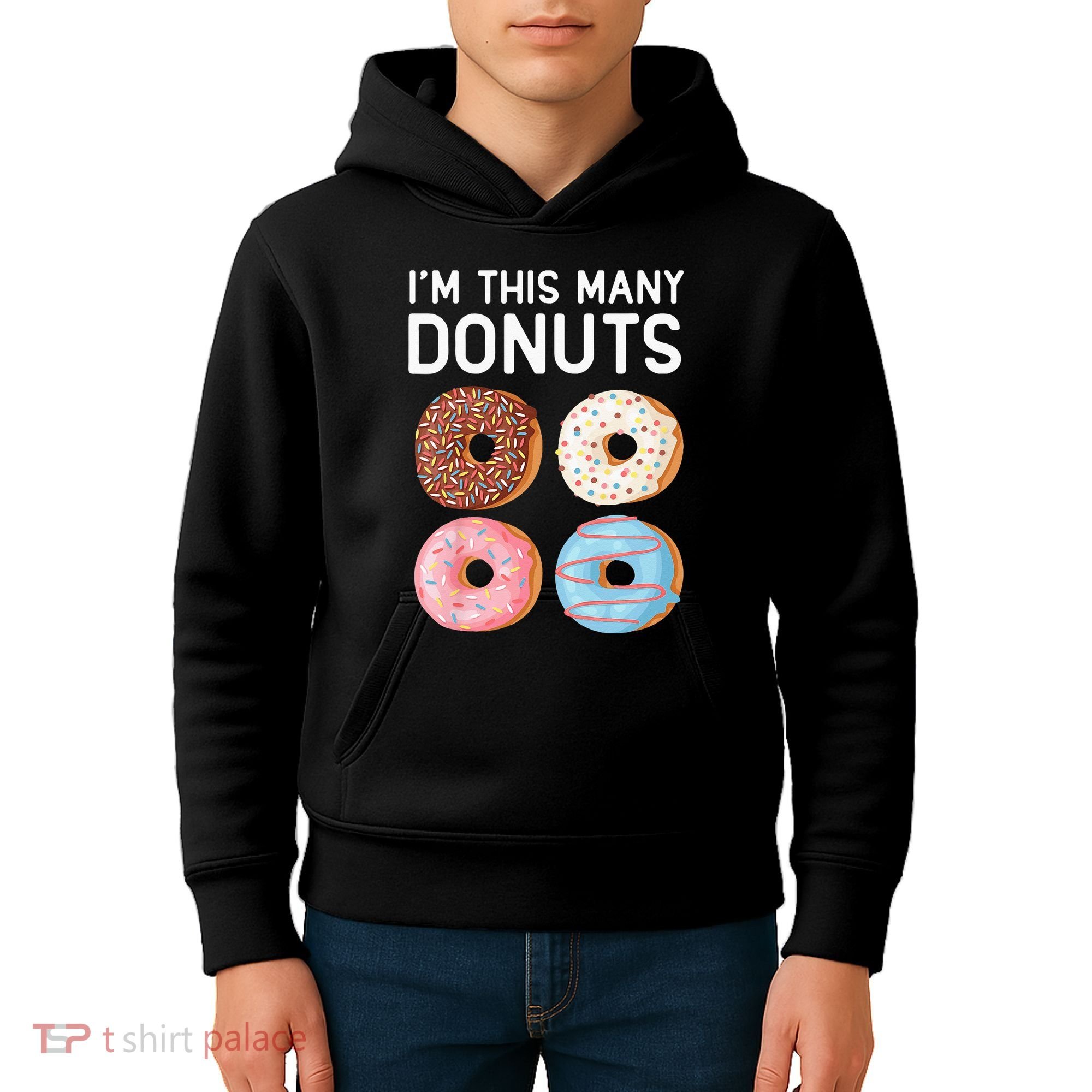 Kids Cute Donut 4th Birthday Im This Many Donuts 4 Year Old Kids Hoodie