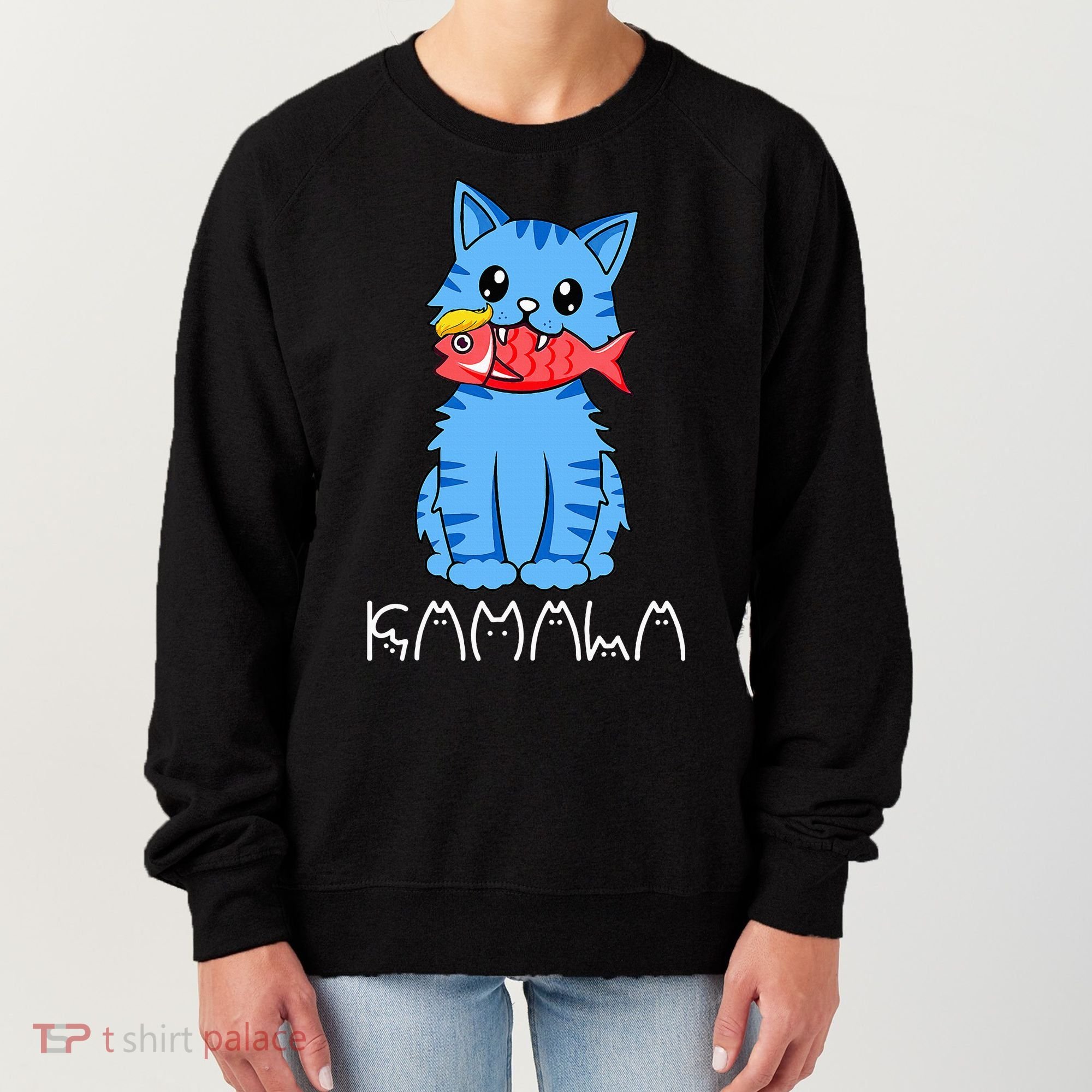 Kamala Cat Eat Fish Funny Harris Trump 2024 Women's Sweatshirt