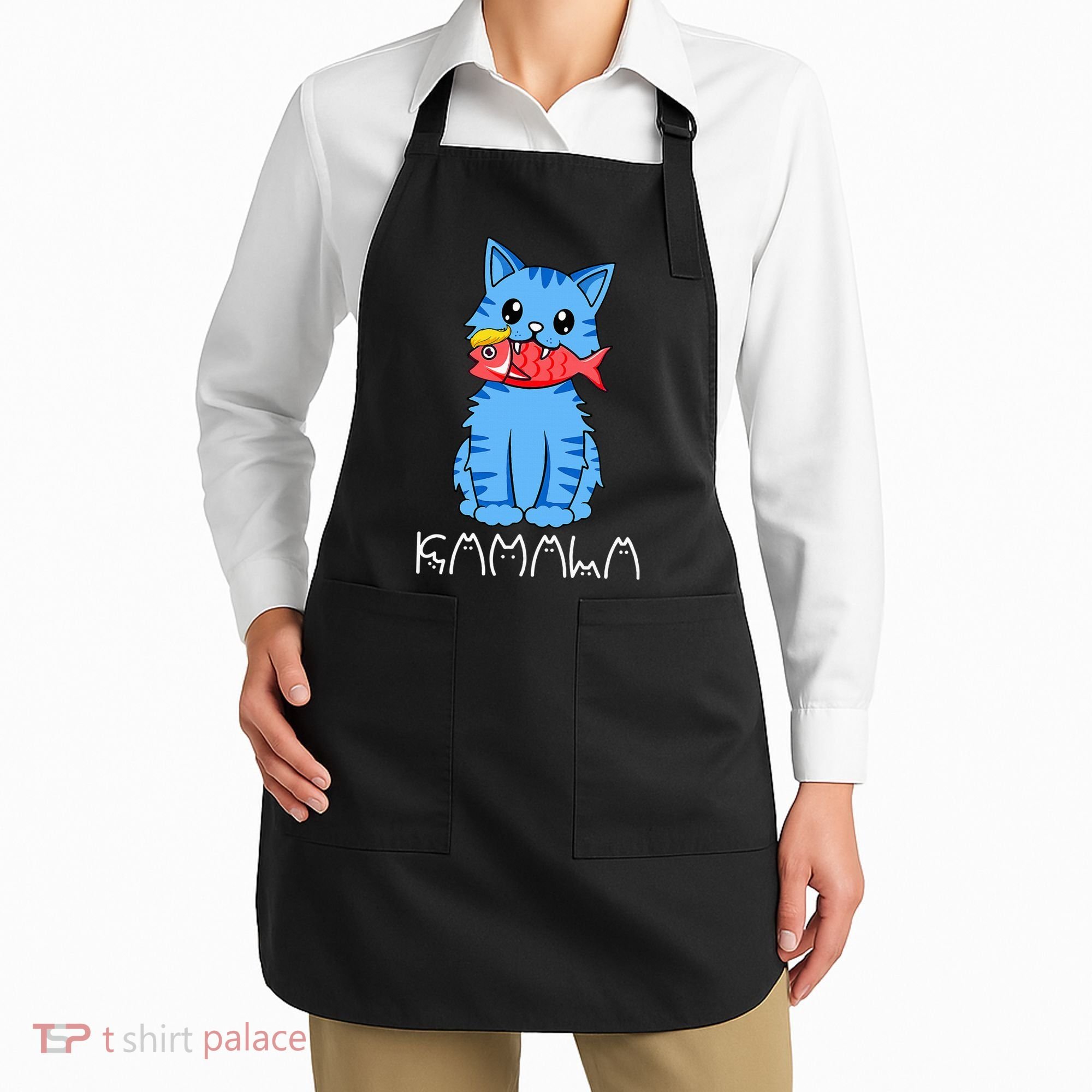 Kamala Cat Eat Fish Funny Harris Trump 2024 Apron