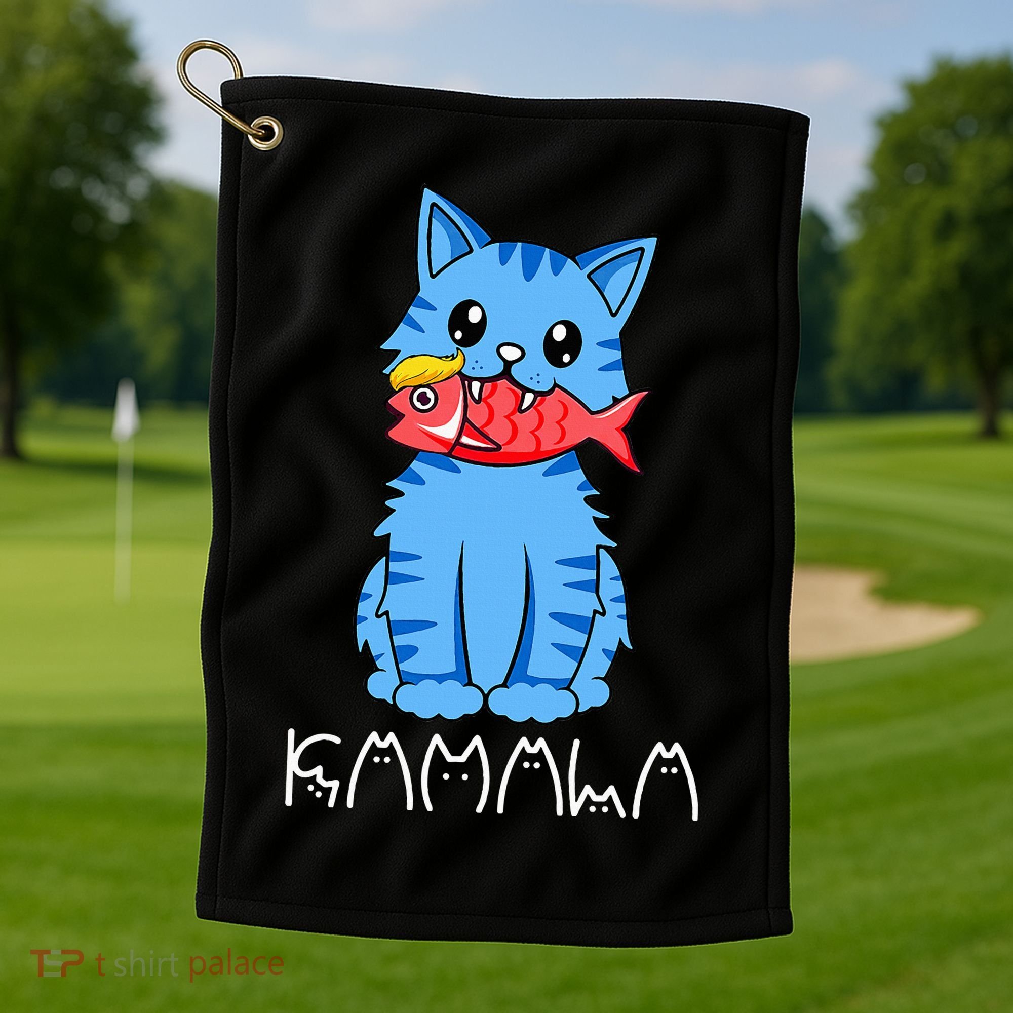 Kamala Cat Eat Fish Funny Harris Trump 2024 Golf Towel
