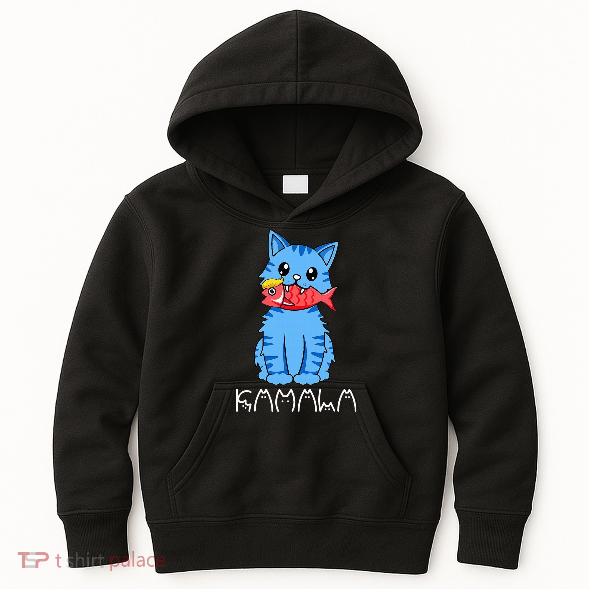 Kamala Cat Eat Fish Funny Harris Trump 2024 Kids Hoodie