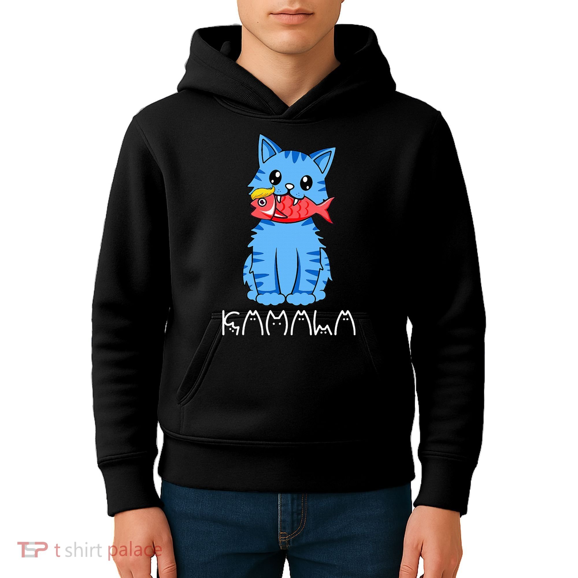 Kamala Cat Eat Fish Funny Harris Trump 2024 Kids Hoodie