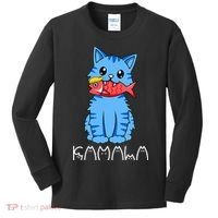 Kamala Cat Eat Fish Funny Harris Trump 2024 Kids Long Sleeve Shirt thumb 0