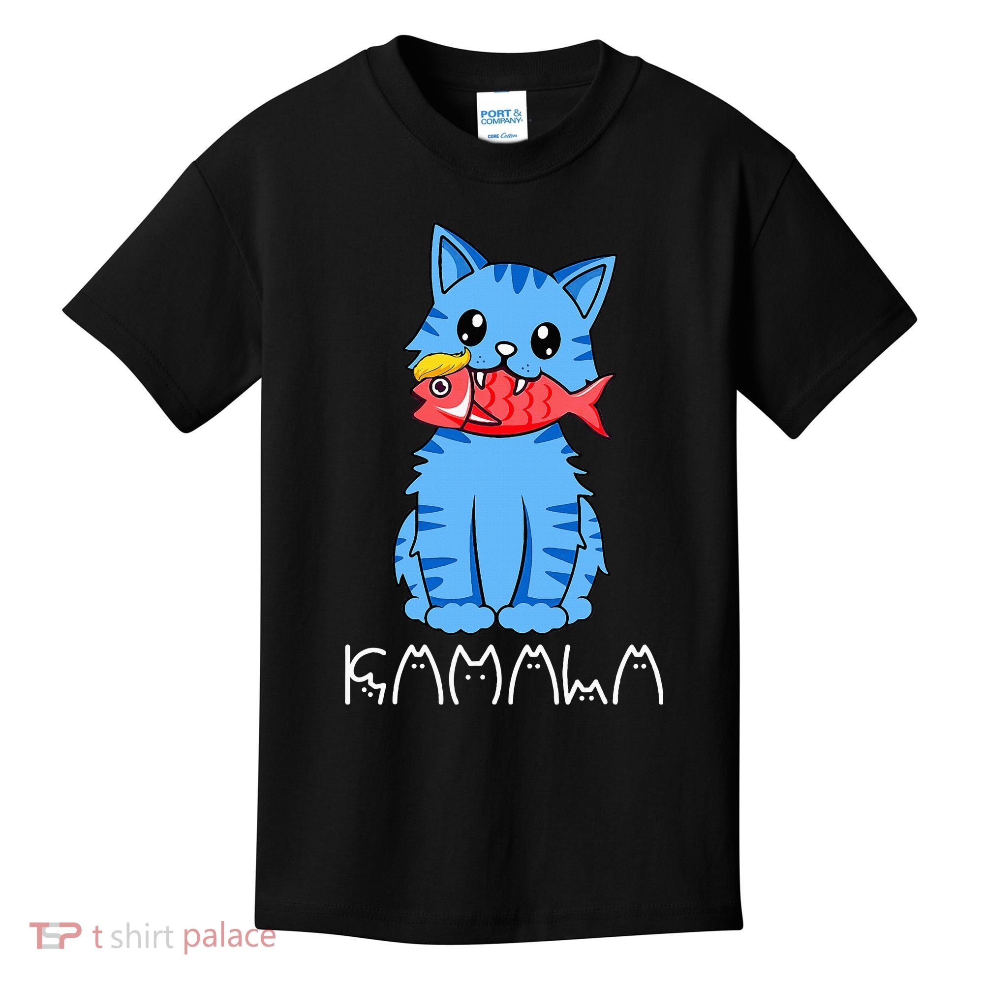 Kamala Cat Eat Fish Funny Harris Trump 2024 Kids T-Shirt