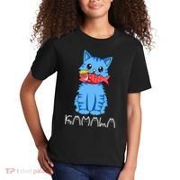 Kamala Cat Eat Fish Funny Harris Trump 2024 Kids T-Shirt thumb 2