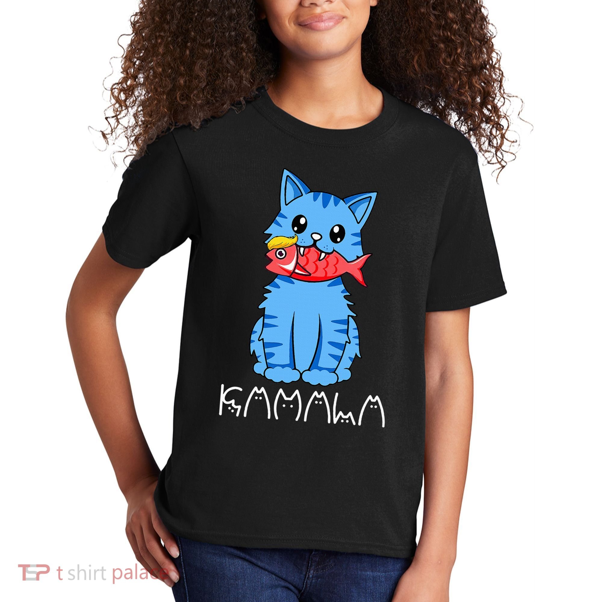 Kamala Cat Eat Fish Funny Harris Trump 2024 Kids T-Shirt