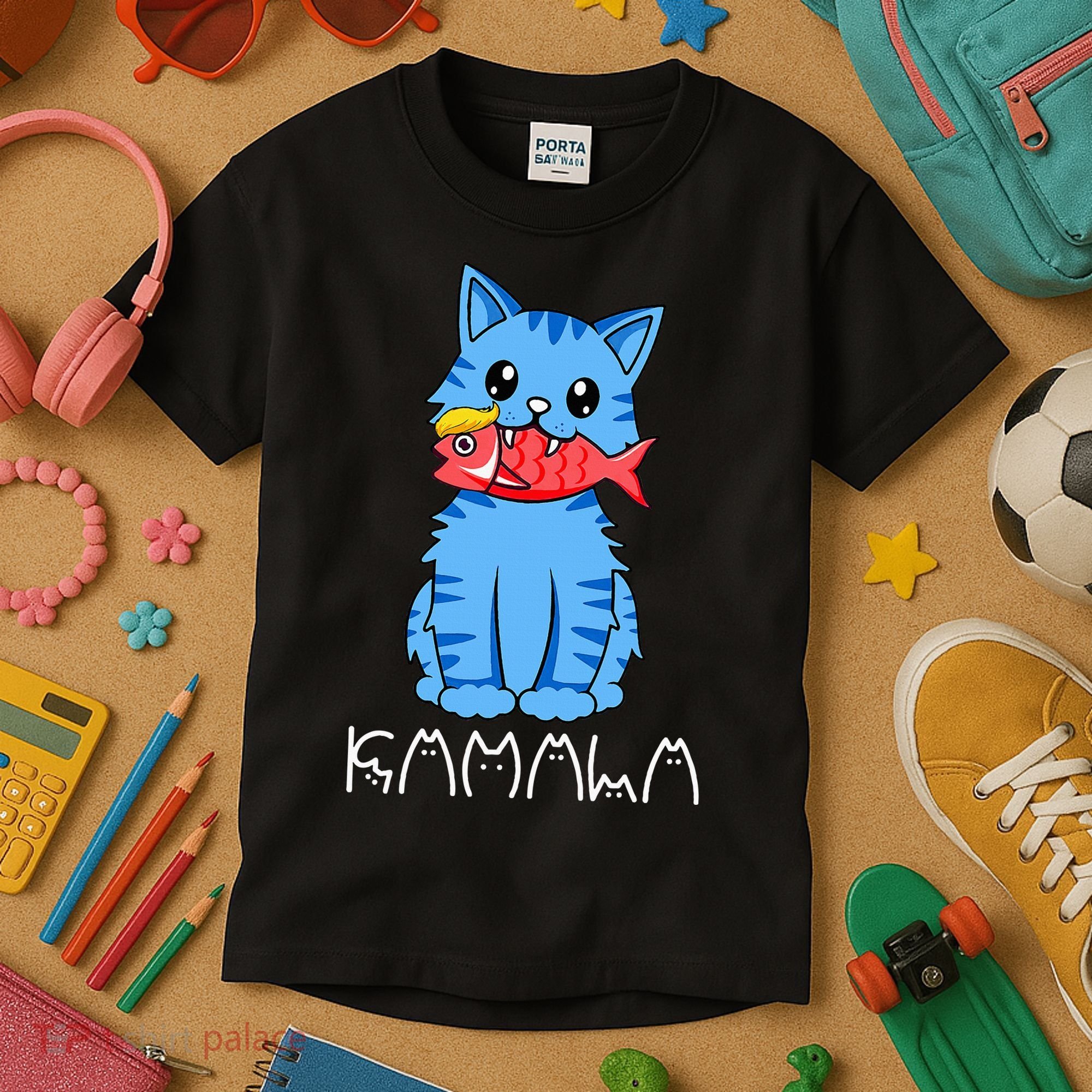 Kamala Cat Eat Fish Funny Harris Trump 2024 Kids T-Shirt