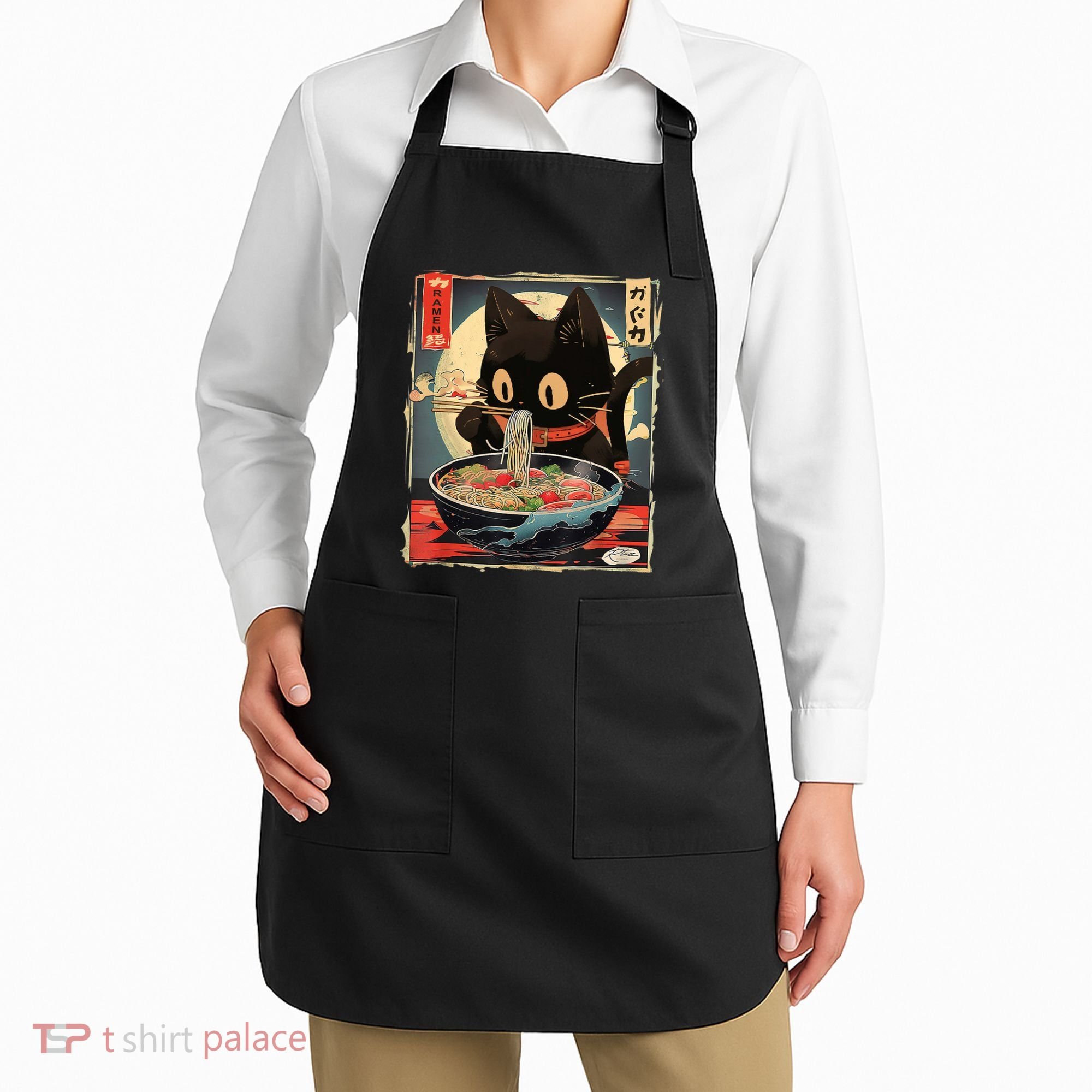 Kawaii Cat Eating Ramen Noodles Anime Gift Girl Teens Apron