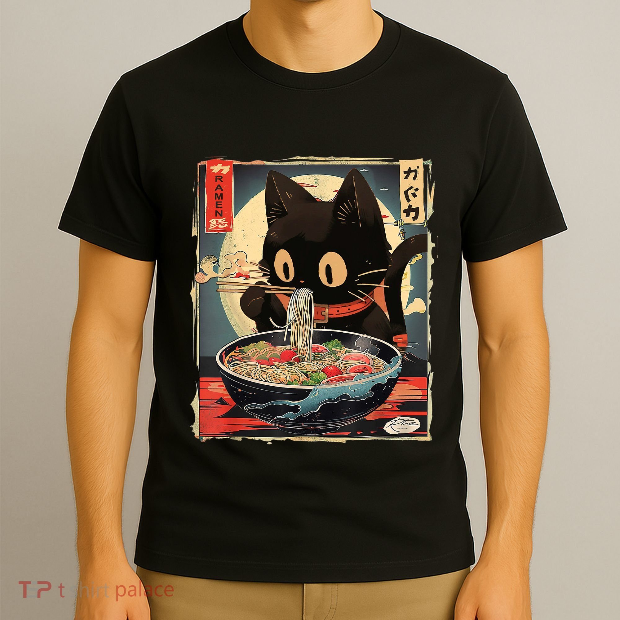 Kawaii Cat Eating Ramen Noodles Anime Gift Girl Teens T-Shirt