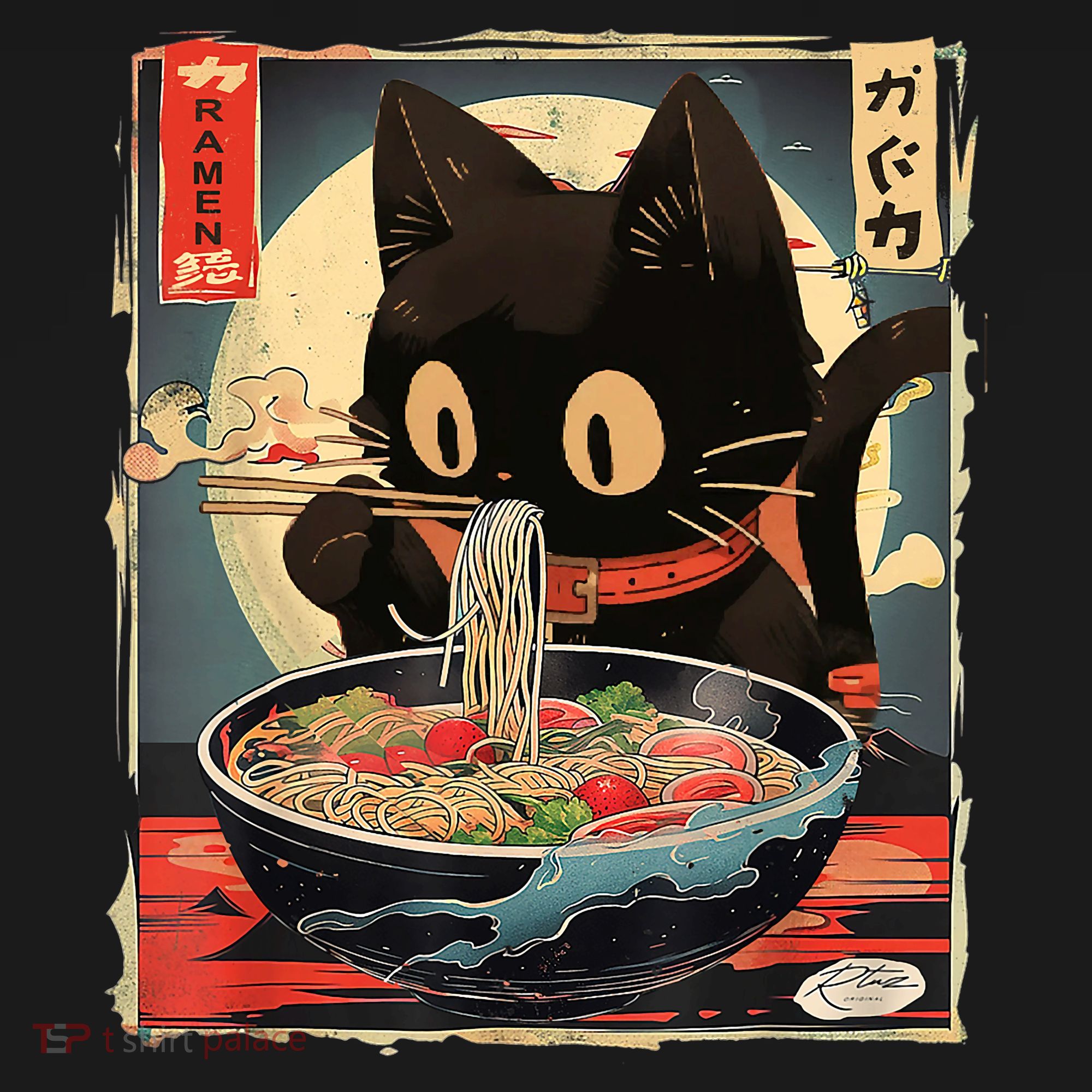 Kawaii Cat Eating Ramen Noodles Anime Gift Girl Teens T-Shirt