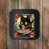 Kawaii Cat Eating Ramen Noodles Anime Gift Girl Teens Coaster thumb 0