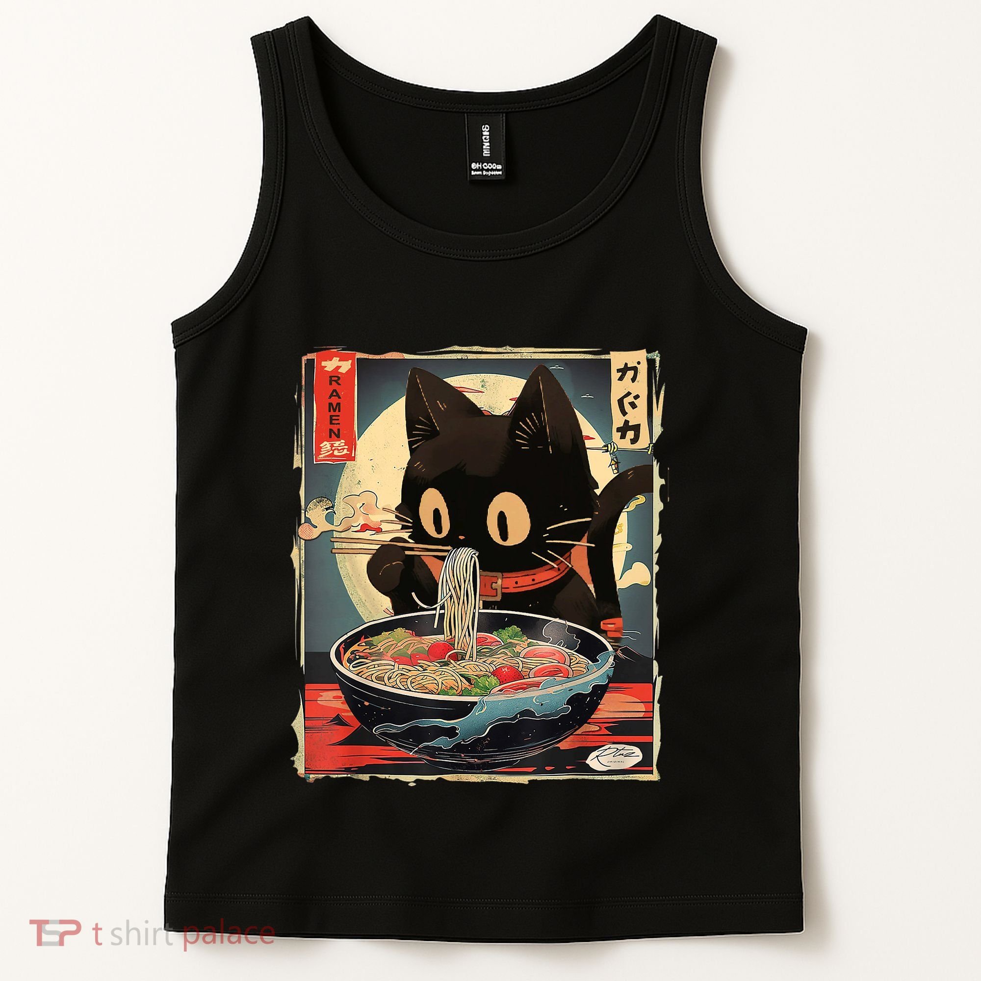 Kawaii Cat Eating Ramen Noodles Anime Gift Girl Teens Tank Top