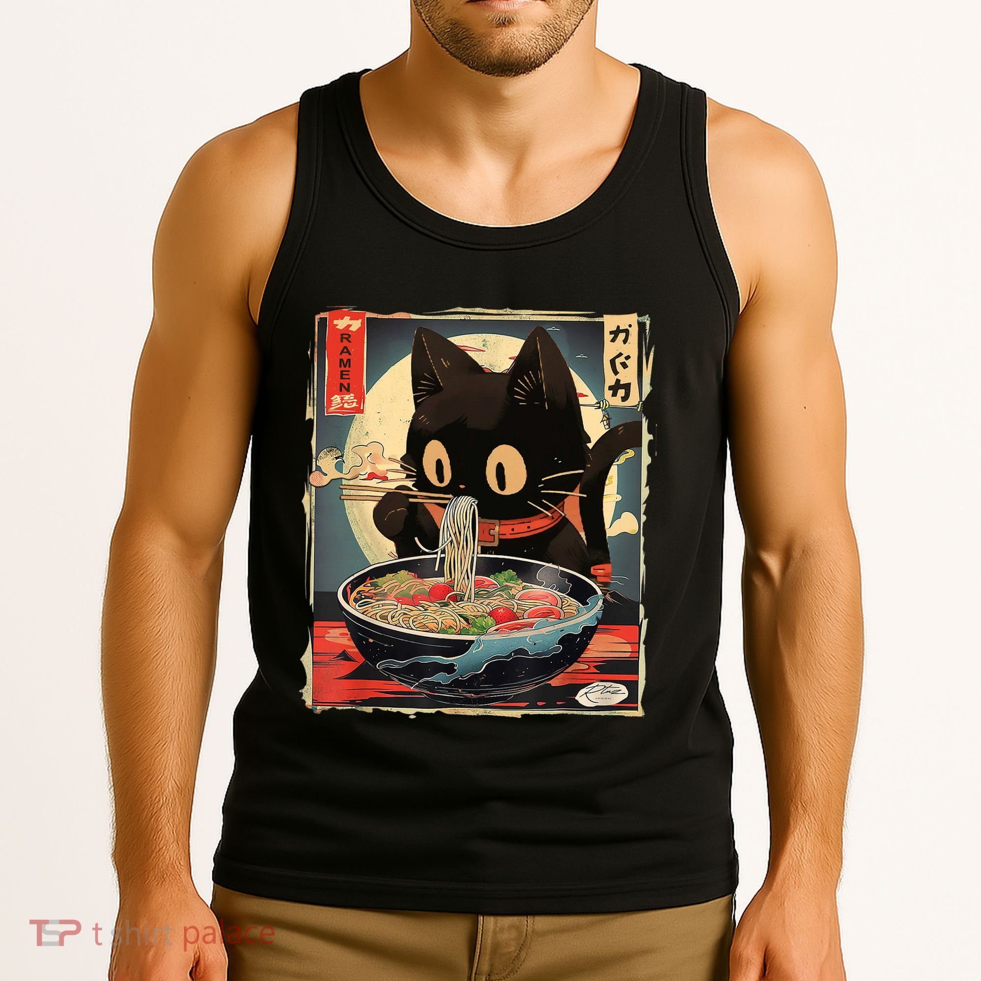 Kawaii Cat Eating Ramen Noodles Anime Gift Girl Teens Tank Top