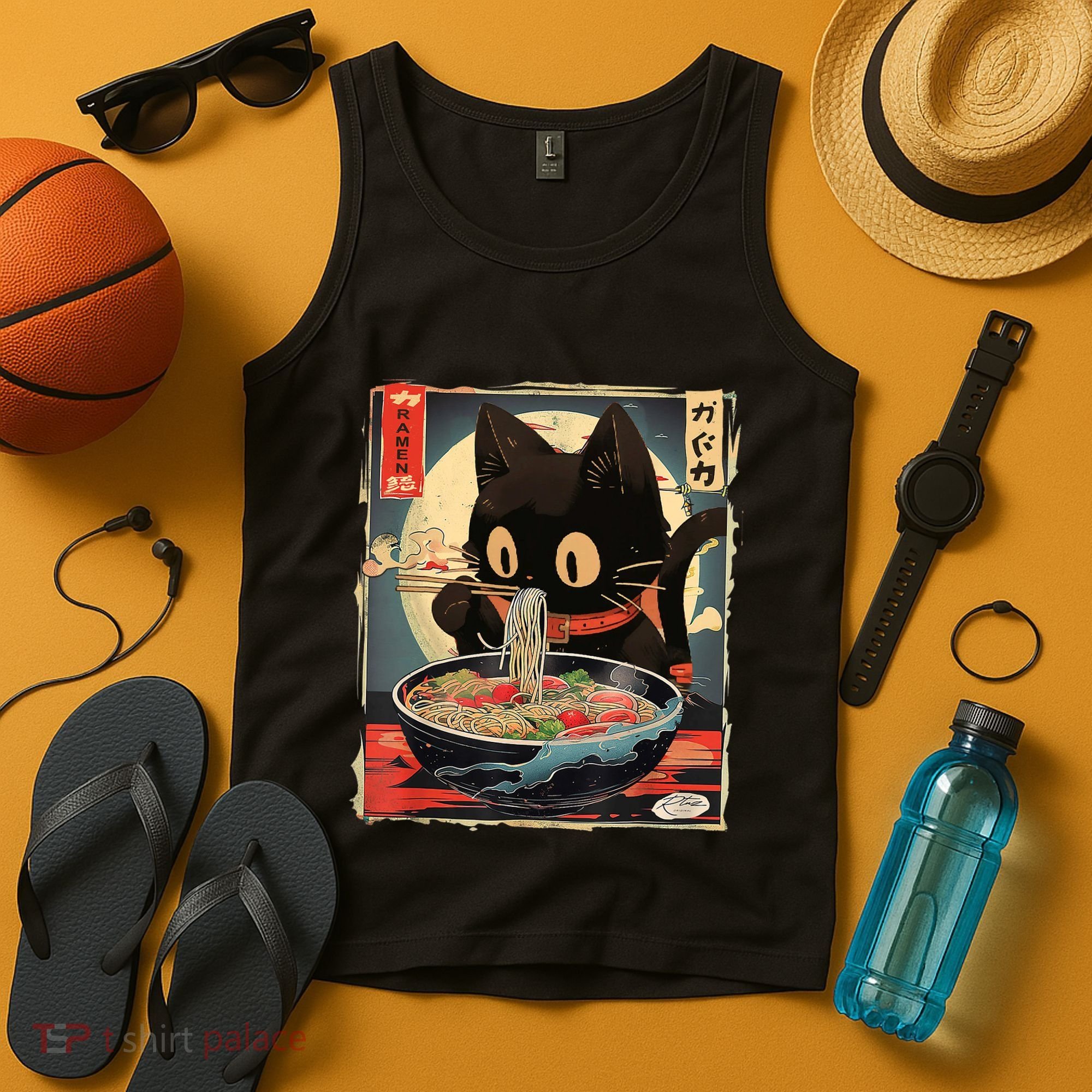 Kawaii Cat Eating Ramen Noodles Anime Gift Girl Teens Tank Top