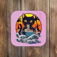 Kawaii Cat Eating Ramen Noodles Japanese Art Anime  Coaster thumb 0