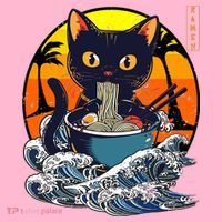 Kawaii Cat Eating Ramen Noodles Japanese Art Anime  Coaster thumb 2