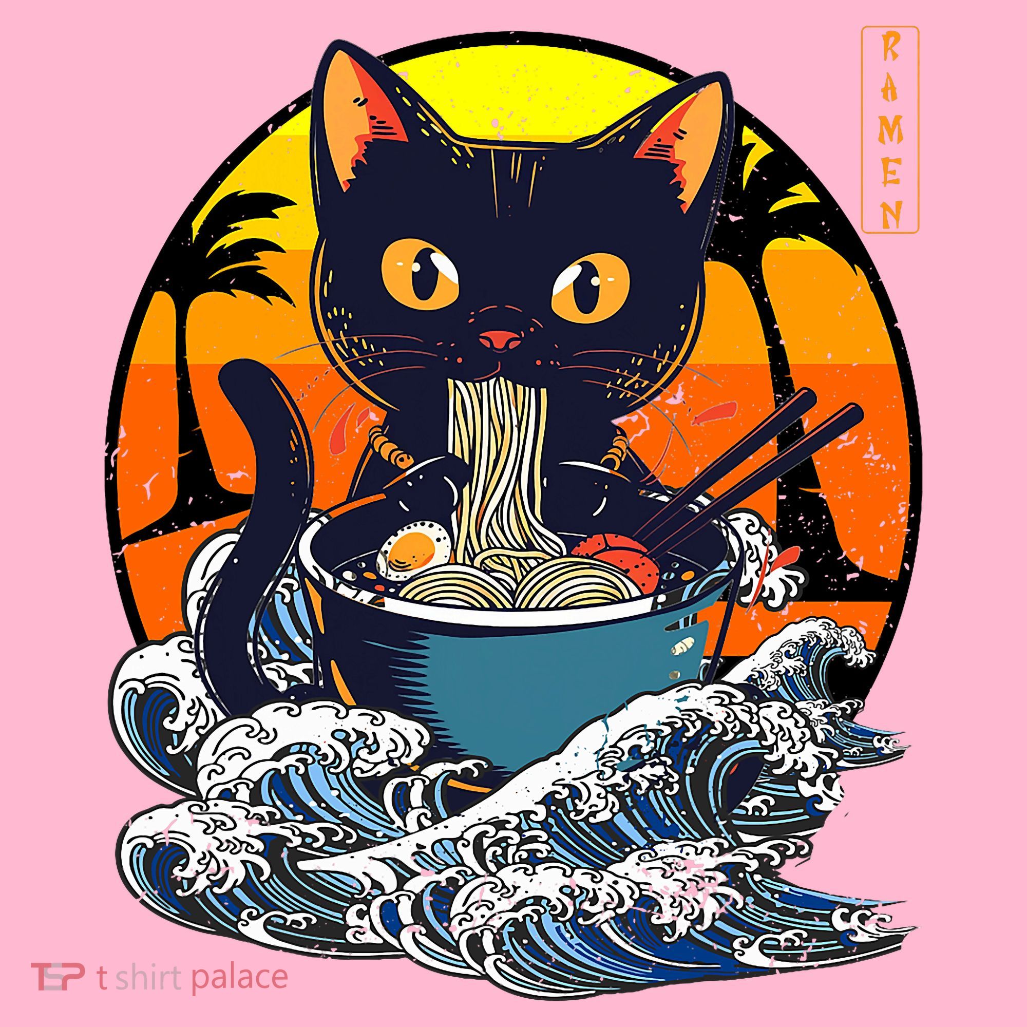 Kawaii Cat Eating Ramen Noodles Japanese Art Anime  Coaster