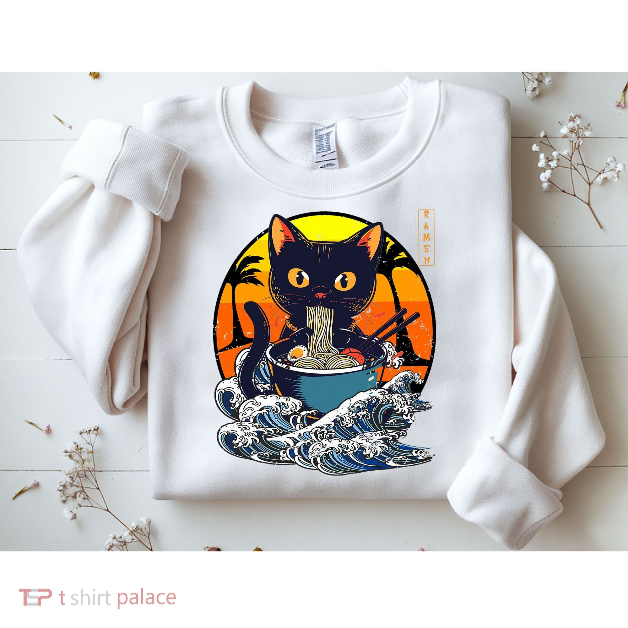 Kawaii Cat Eating Ramen Noodles Japanese Art Anime  Sweatshirt