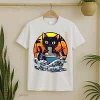 Kawaii Cat Eating Ramen Noodles Japanese Art Anime  T-Shirt thumb 2