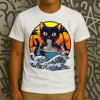 Kawaii Cat Eating Ramen Noodles Japanese Art Anime  T-Shirt thumb 3
