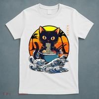 Kawaii Cat Eating Ramen Noodles Japanese Art Anime  T-Shirt thumb 5