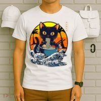 Kawaii Cat Eating Ramen Noodles Japanese Art Anime  T-Shirt thumb 6