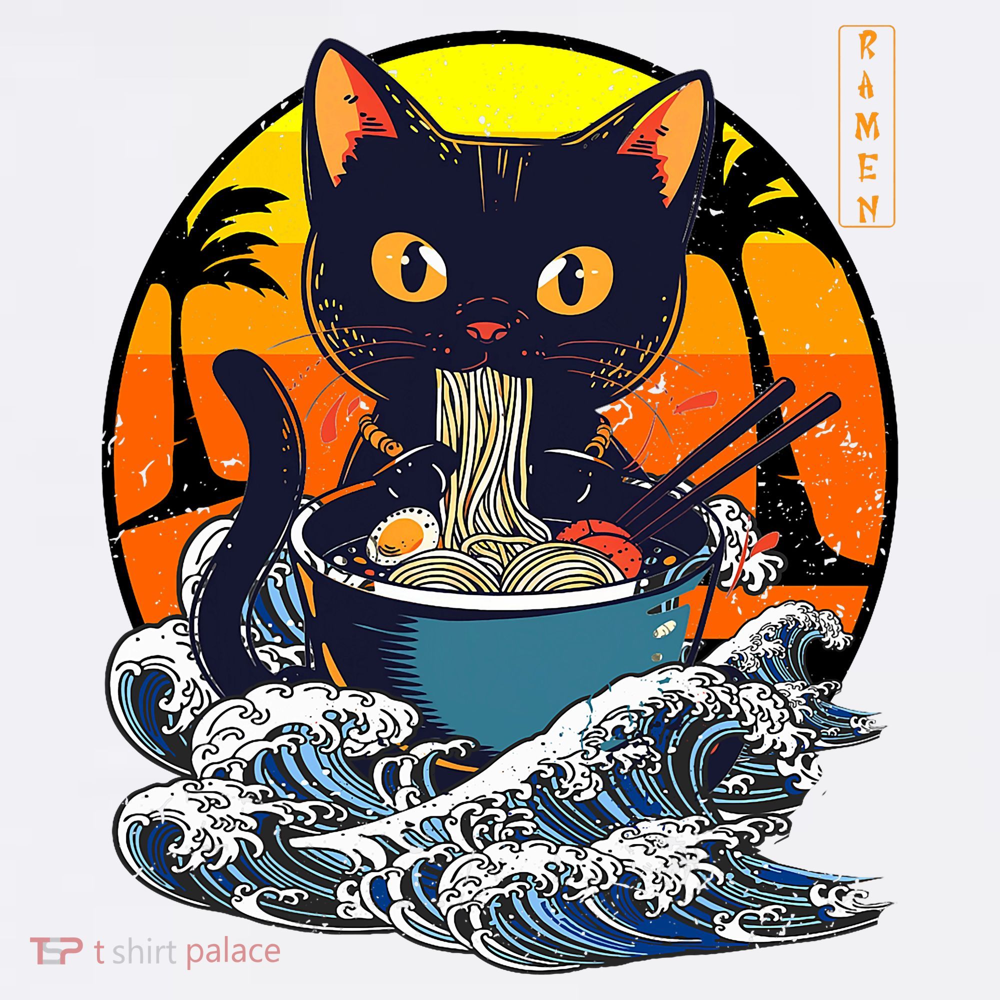 Kawaii Cat Eating Ramen Noodles Japanese Art Anime  Beanie