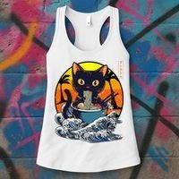 Kawaii Cat Eating Ramen Noodles Japanese Art Anime  Women's Tank Top thumb 3