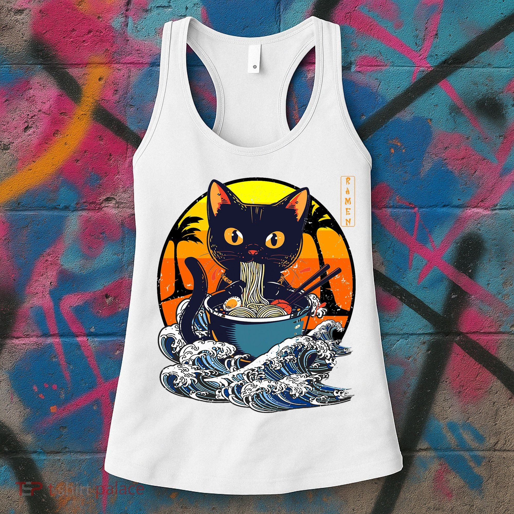 Kawaii Cat Eating Ramen Noodles Japanese Art Anime  Women's Tank Top