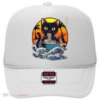 Kawaii Cat Eating Ramen Noodles Japanese Art Anime  Hat thumb 0