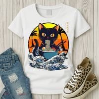 Kawaii Cat Eating Ramen Noodles Japanese Art Anime  Women's T-Shirt thumb 3
