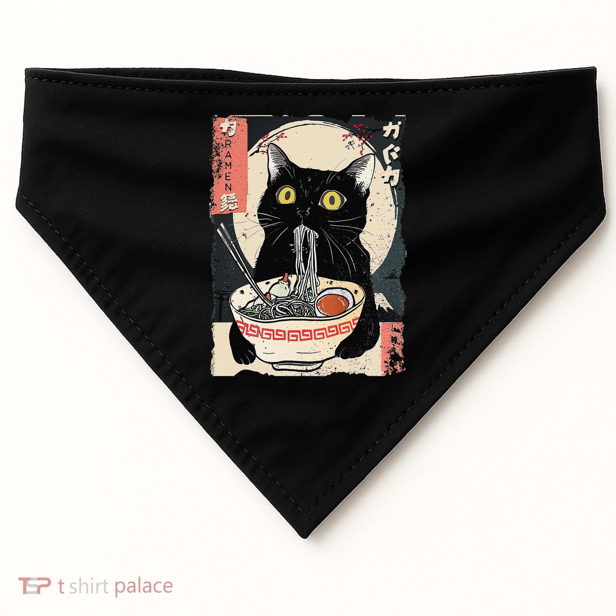 Kawaii Cat Eating Ramen Noodles Funny Anime Gift USA-Made Doggie Bandana