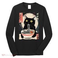 Kawaii Cat Eating Ramen Noodles Funny Anime Gift Long Sleeve Shirt thumb 0