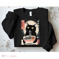 Kawaii Cat Eating Ramen Noodles Funny Anime Gift Sweatshirt thumb 2