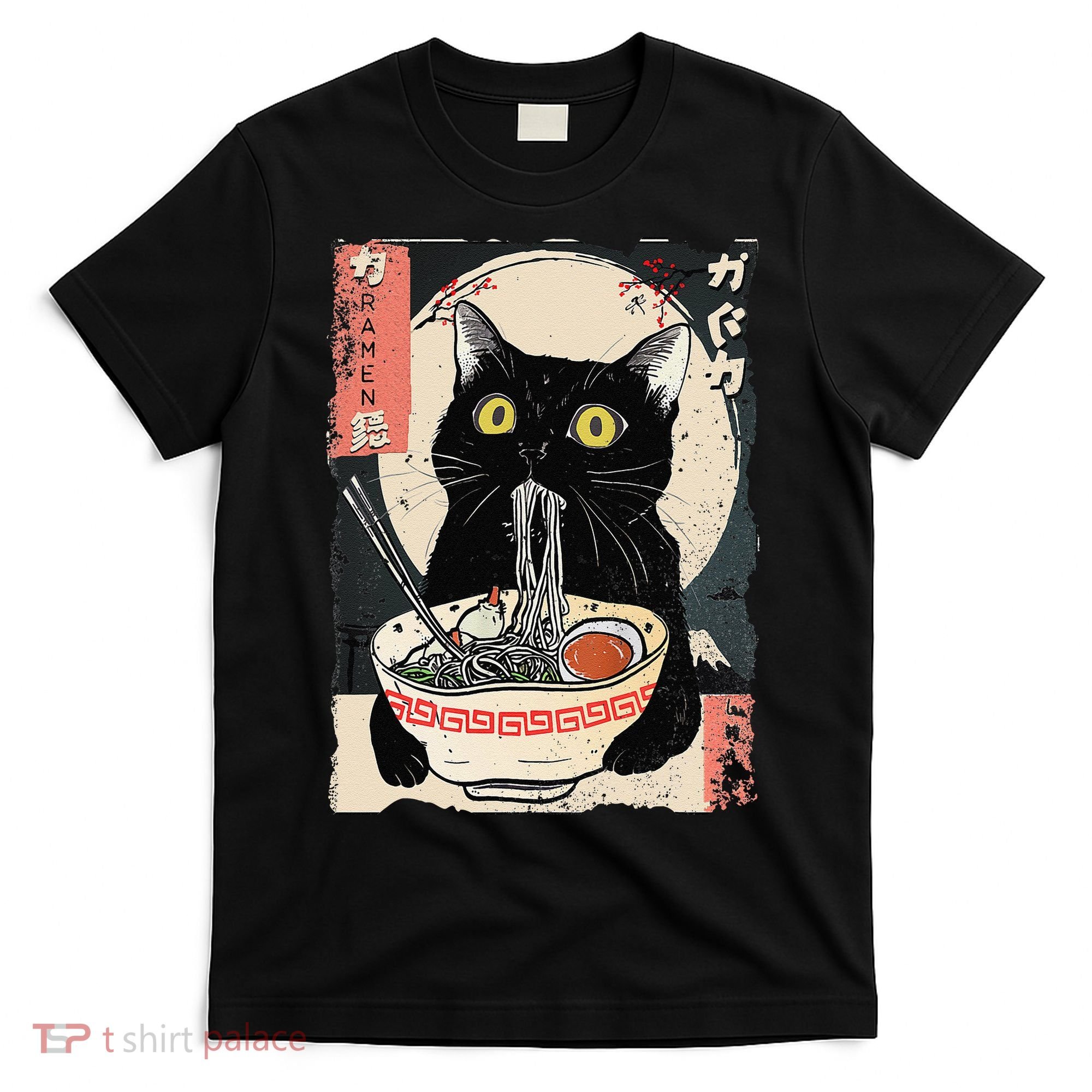 Kawaii Cat Eating Ramen Noodles Funny Anime Gift T-Shirt