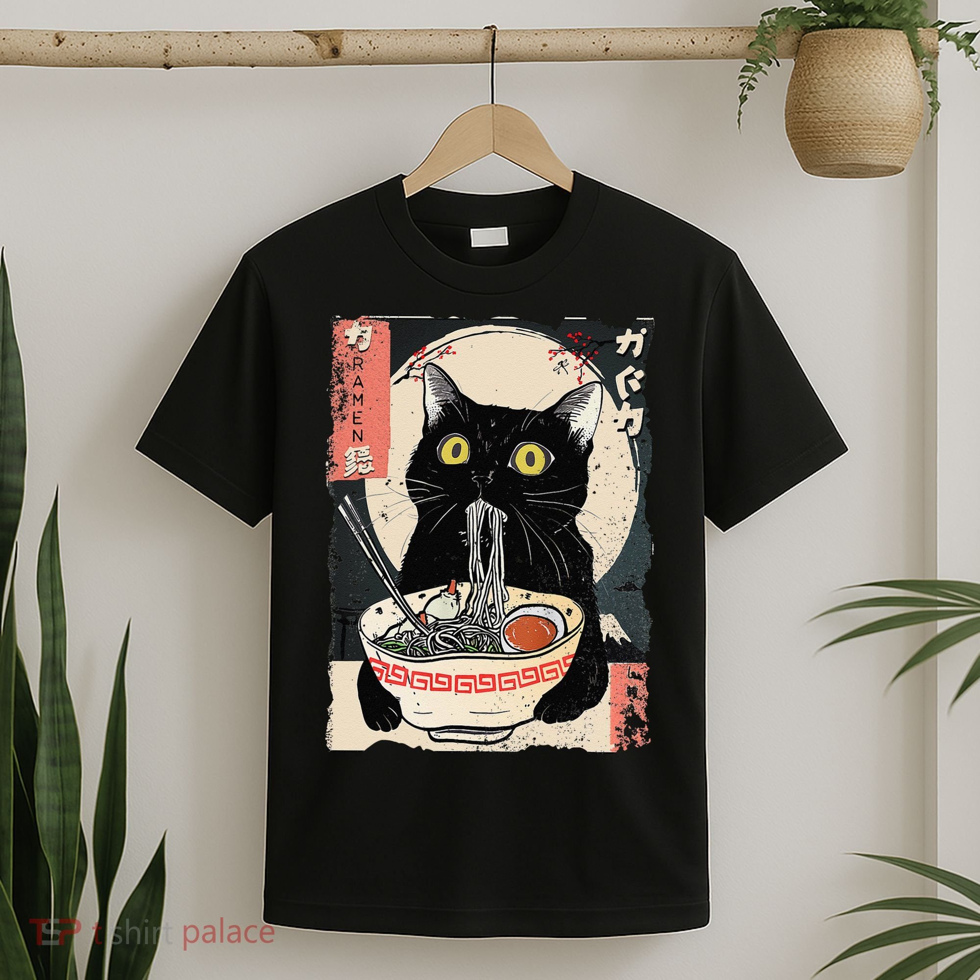 Kawaii Cat Eating Ramen Noodles Funny Anime Gift T-Shirt